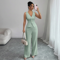 Isleen | Elegant Enkelknäppt Västa och Högmidjade Vida Byxor Set