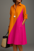 Rowena | Bekväm Tvåfärgad Midi Klänning